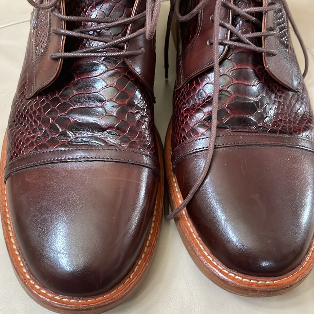 Marc Nolan Brown Lincoln Leather Croc Texture Trim Cap Toe Shoes, Size 15 - Picture 9 of 10